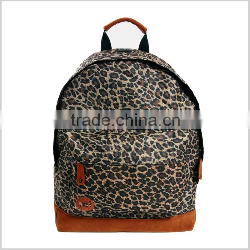high quality custom leopard printed canvas backpack bag