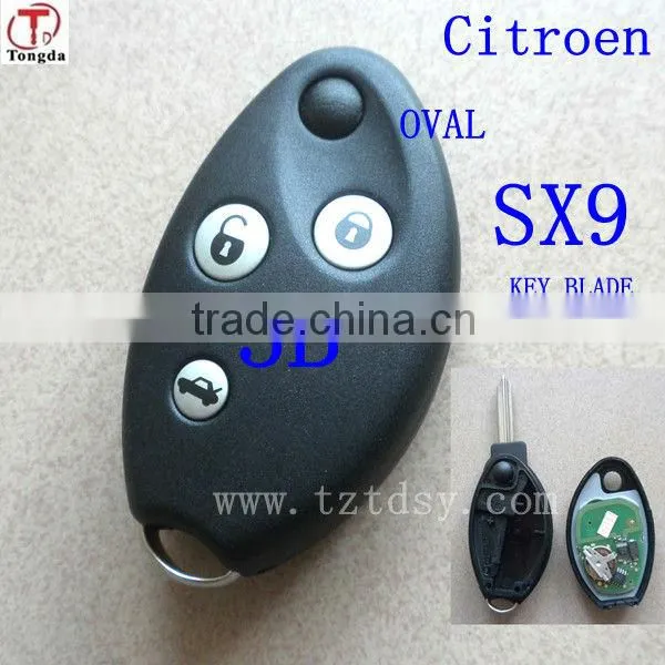 TD key for peugeot 3 button flip key shell .peugeot oval key blade