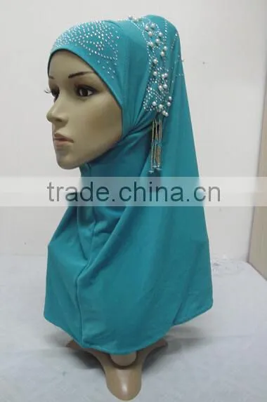 H284 new style one piece hijab with handmade chains and beadings