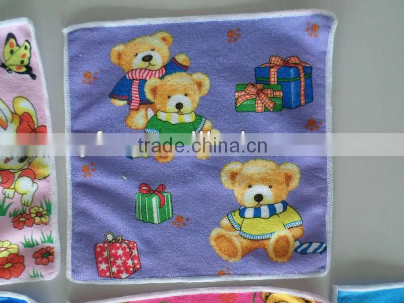 100% polyester microfiber warp knitting knitted thermal transfer printed square wash cloth with cartoon design