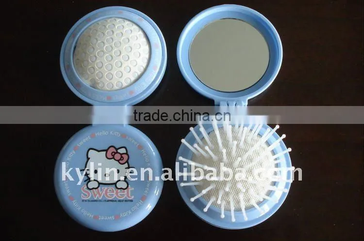 colorful round foldable hair brush with mirror
