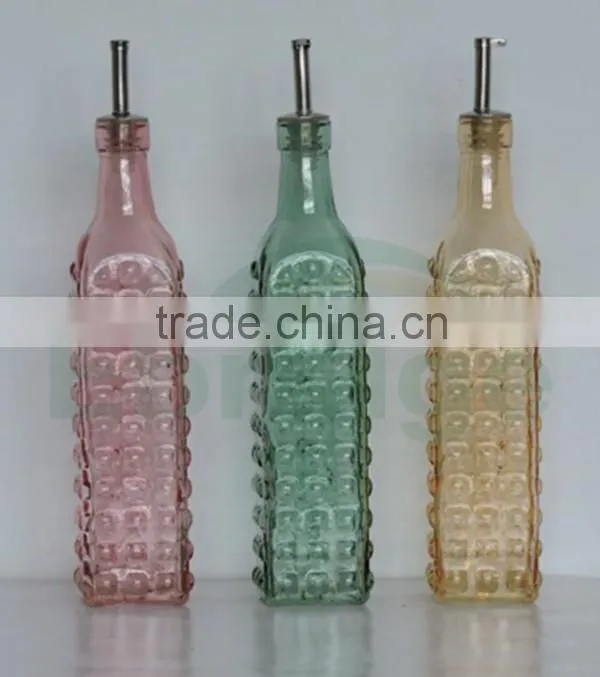 colored glass oil and vinegar bottle with dispenser