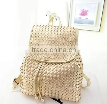 New design white backpack knit lines leather backpack fashion hot sale backpack