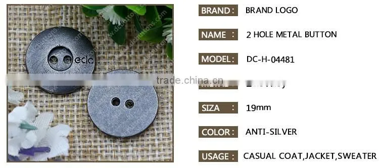 2 Hole Sew Button,Zinc Alloy Brand Button for Jeans Shirt