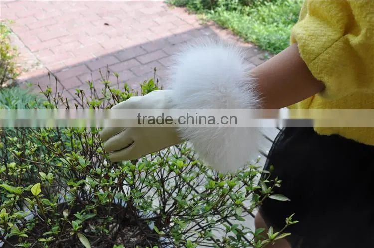2016 New Product Real Leather Gloves With Genuine Fox Fur Cuff Leather Glove