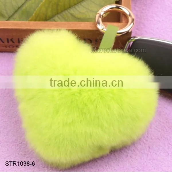 Top Quality Real Rex Rabbit Fur Pom Keychain Heart Shape Keychain