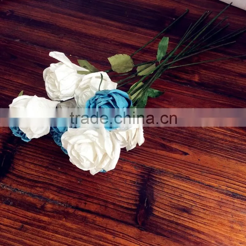 wedding decoration rose, blue & white crepe paper rose, party decoration rose