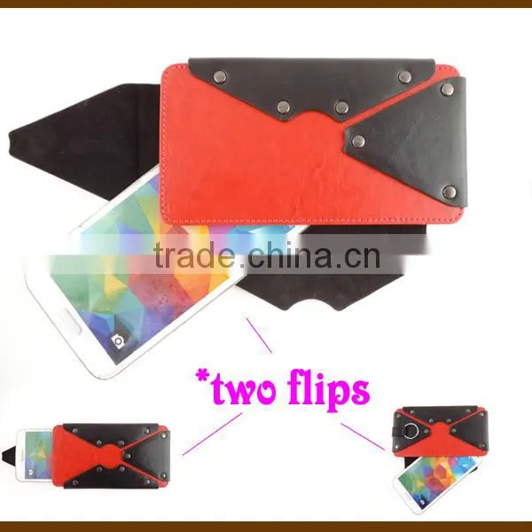 2014 new product from China leather universal flip phone case with lanyard and card slots