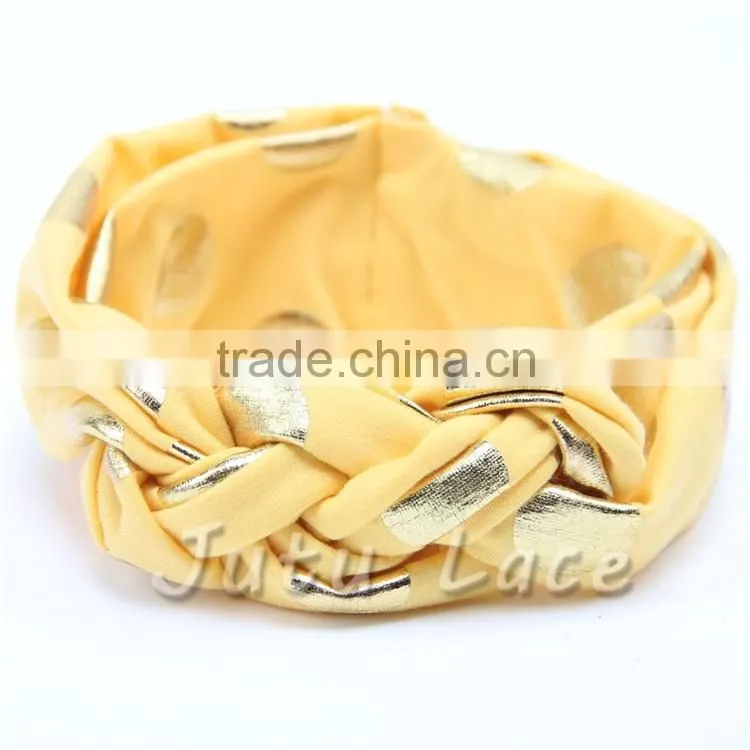 Flashing gold dots bow headband-polka dot hair bow headwrap-knotted kids stretchy headwraps