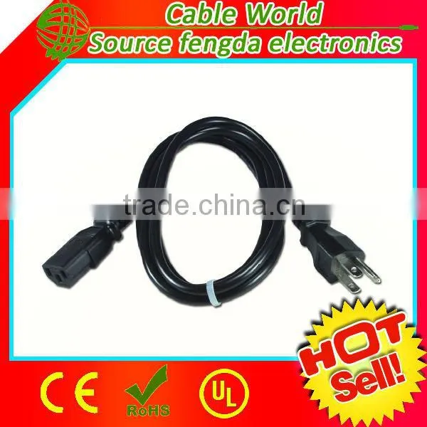 US AC power cord NEMA 5-15P to IEC C13 power cable 125V 10A