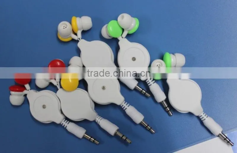 Promotional black earbud with retractable cord for sale promotion
