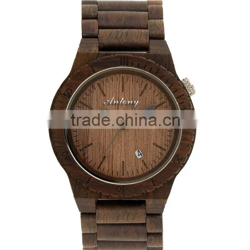 Wooden watches Ebony case Even Strap Japan movement with calendar