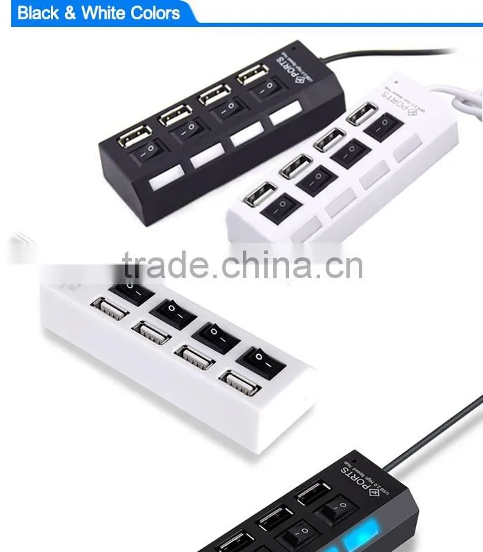 NEW Arrival High Speed USB Hub 4 Ports LED USB 2.0 Hub 480 Mbps Hub USB On/Off Switch For Computer Peripheral Accessorie