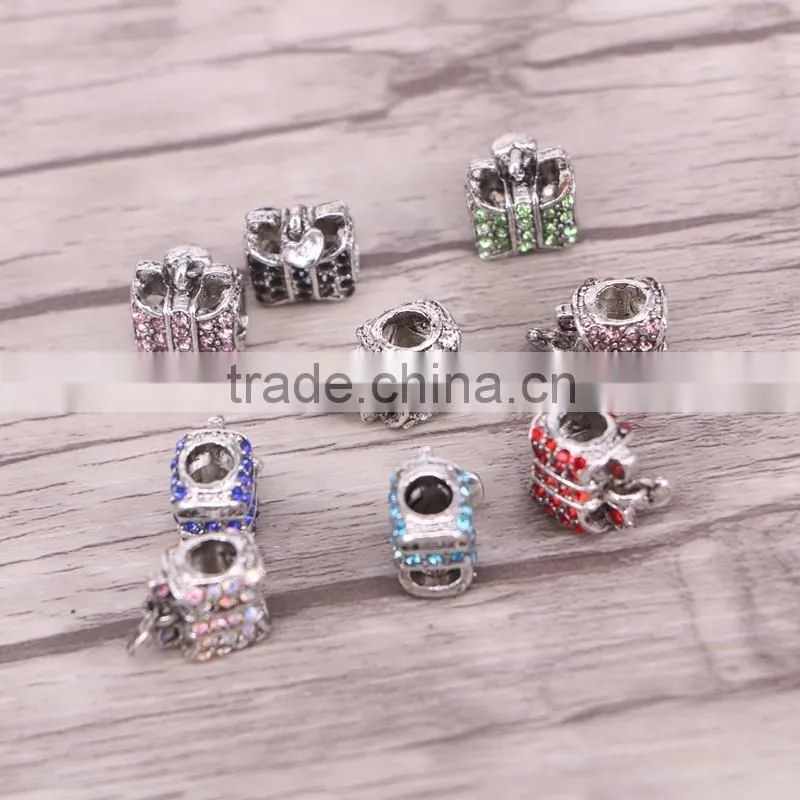 Bag Shape Crystal Rhinestone Metal Beads Dark Silver Plated Jewelry Big Hole European Bead Fit For Charms Bracelets