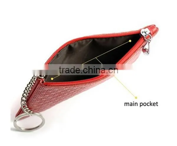 Boshiho real leather zipper coin purse with key chain