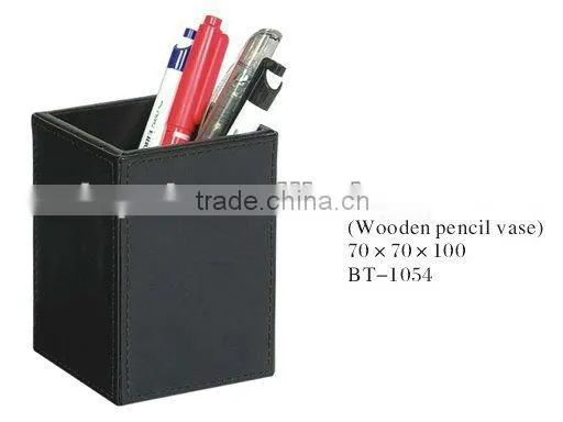 Elegant Hotel Supplies Faux Leather Covered Plush Wooden Pen Container