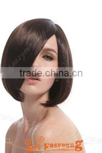 long bob wigs, Synthetic natural brown long bang hair wigs with division