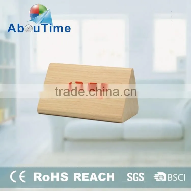 2016 New luxury triangle wooden led alarm clock
