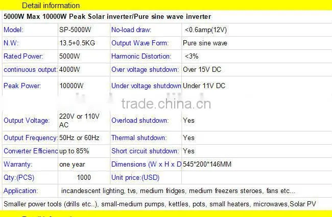 CE Approved Pure Sine Wave Inverter 5000W 12v-220v