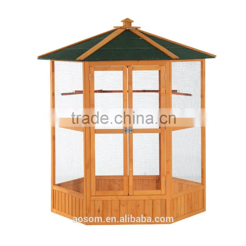 Pawhut 65" Green/Brown Large Hexagonal Outdoor Aviary Wooden Bird Cage