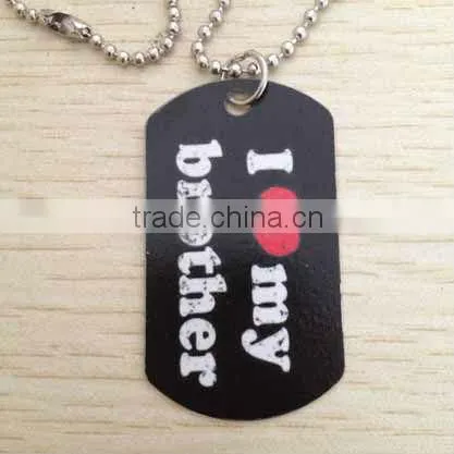Black Light Flat Dog Tag "I love brother" Necklace For Family Gifts