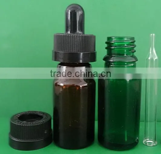 10ml glass essential oil/pharmaceutical bottle with childproof cap and thin dropper