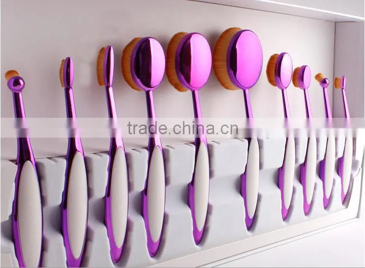 Top Quality Custom Logo cosmetic Makeup brushes Rose gold and white Color 10pcs Oval Makeup Brush Set