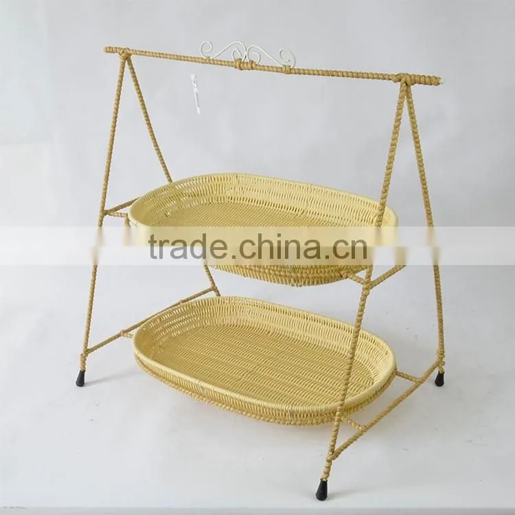 S&D 2 Tier new design poly rattan brathroom storage basket storage wicker rack shelf for hotel