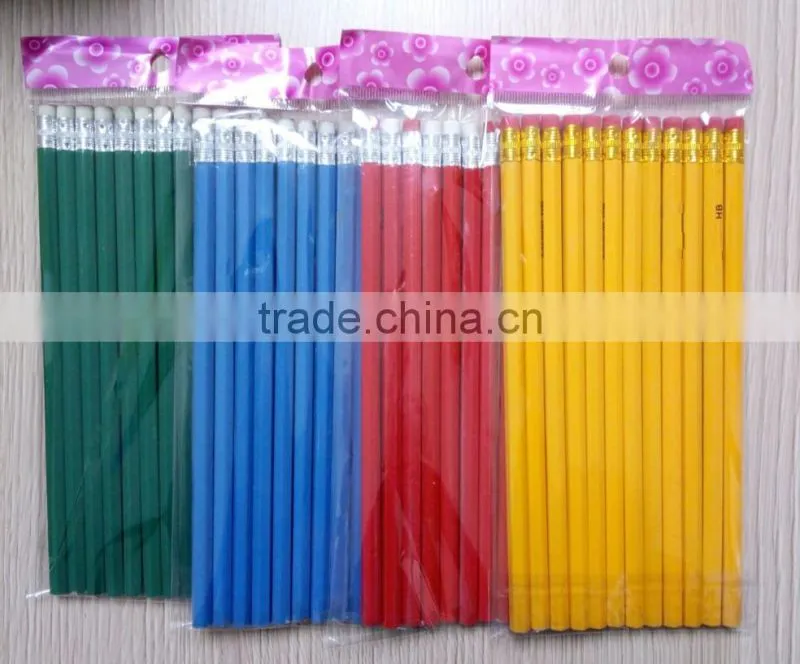 Made in china 7 inches wholesale black lead wooden pencils with erasers