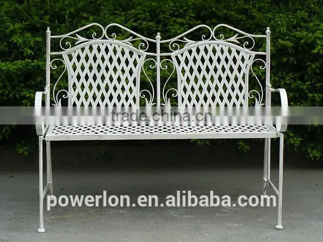 Antique Folding 2 Seater Metal Garden Bench Shabby Chic Style