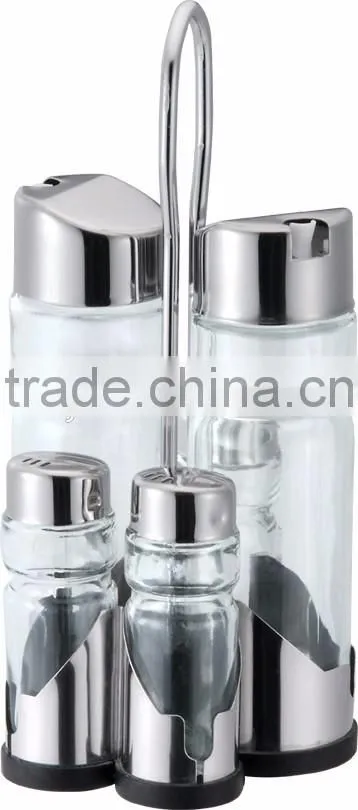 Stainless Steel Condiment Holders Glass Bottle Vinegar Oil Glass Cruet set
