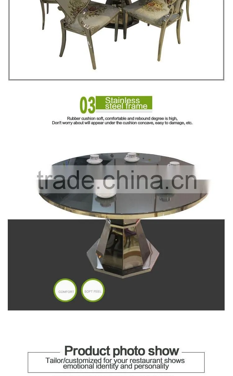 Wholesale China factory tempered glass top banquet table with stainless steel base