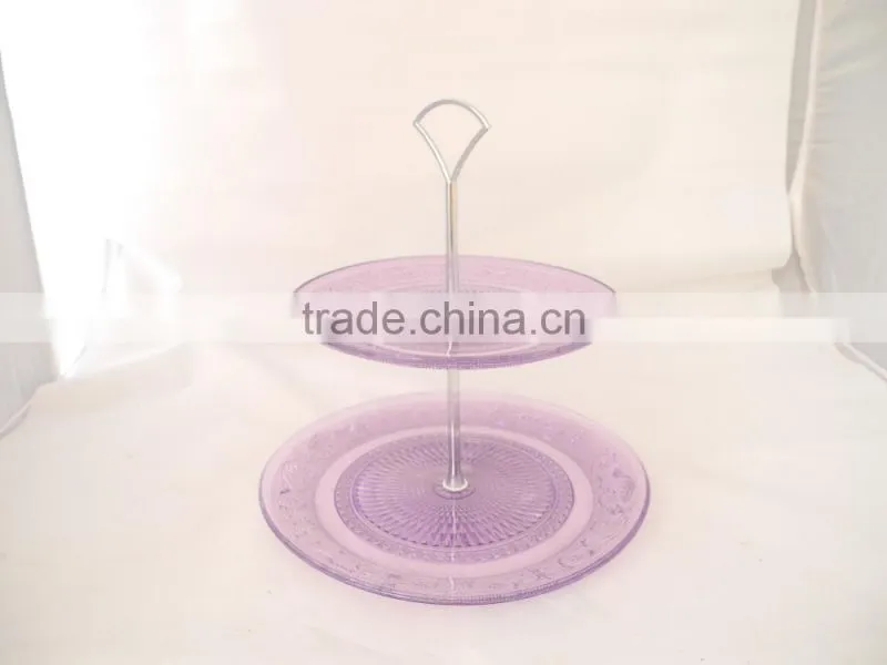 double-decker purple glass dishes with iron rack for invitation
