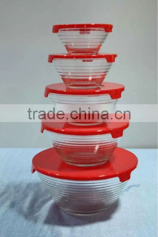 Different sizes 5pcs glass bowl set with lid