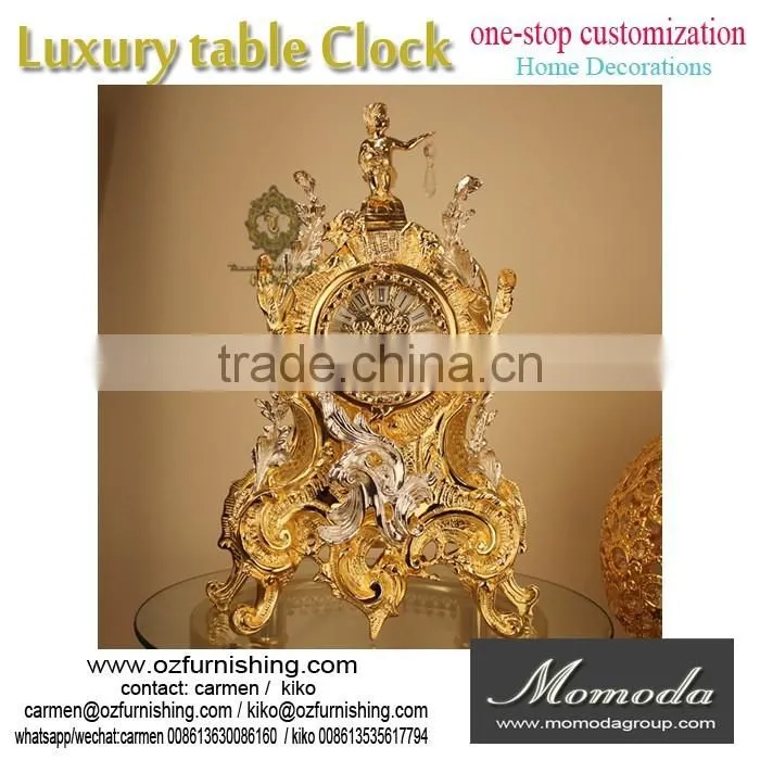 momoda Luxury Royal braroque style gold home decorations Crystal antique classic home marble basic metal copper desk clock