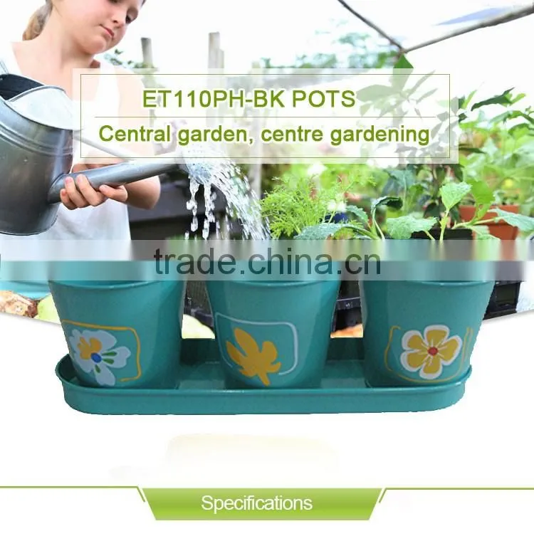 Cheap hand painting metal plant planters and pots with tray