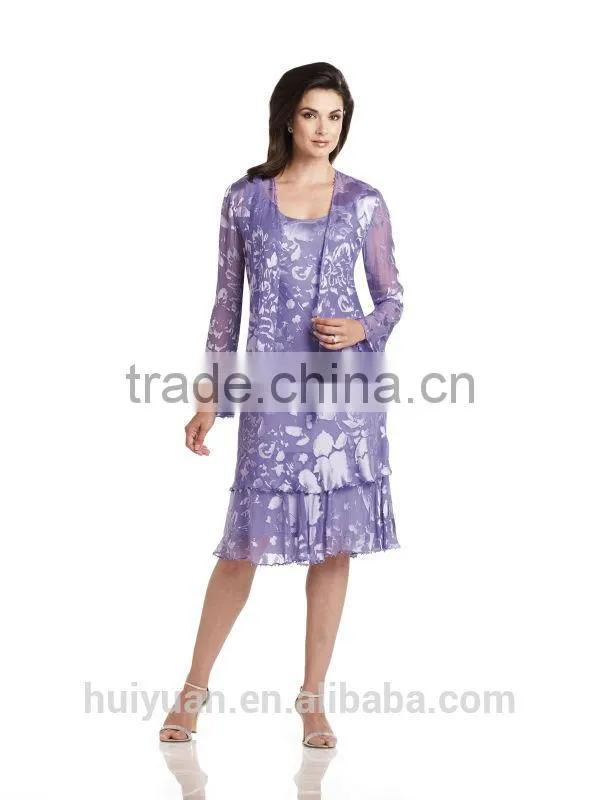 3 colors long sleeve knee length mother party dress
