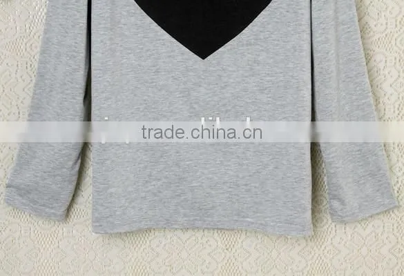 2016 wholesale women's heart pattern o-neck long sleeve t-shirt