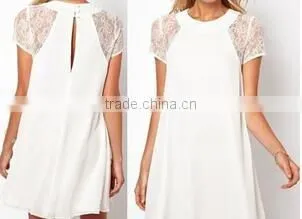 Gauze stiching Chiffon short sleeve blouse summer new design blouse