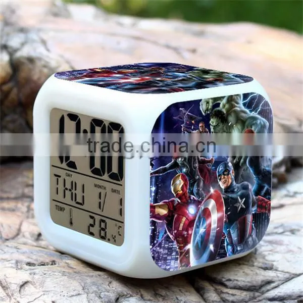 Hot selling digital clocks for kids Superhero Green-man alarm clock colorful LED clocks for sale