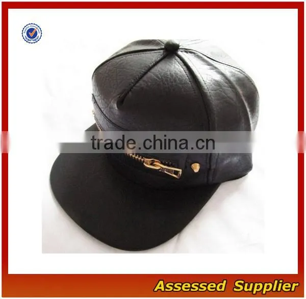 SNB035 Custom black leather snapback hat wholesale