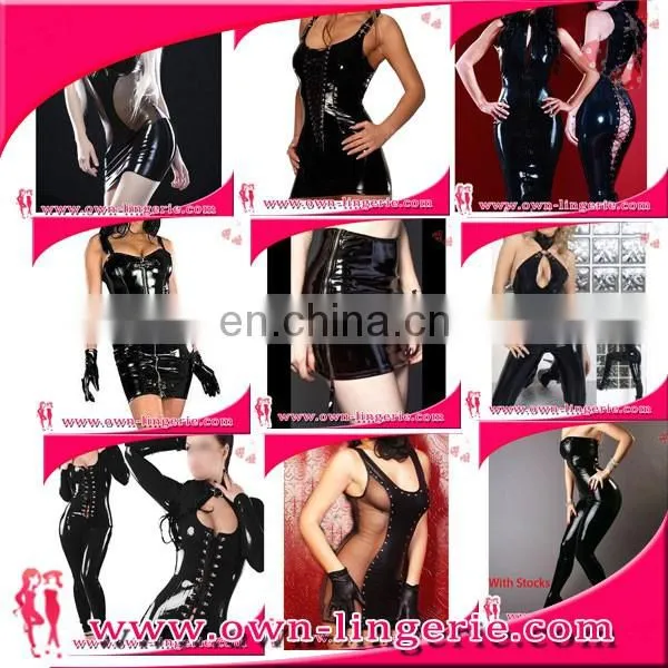 Black Faux Leather Night Club mini dress Fashion v neck clubwear mini dress