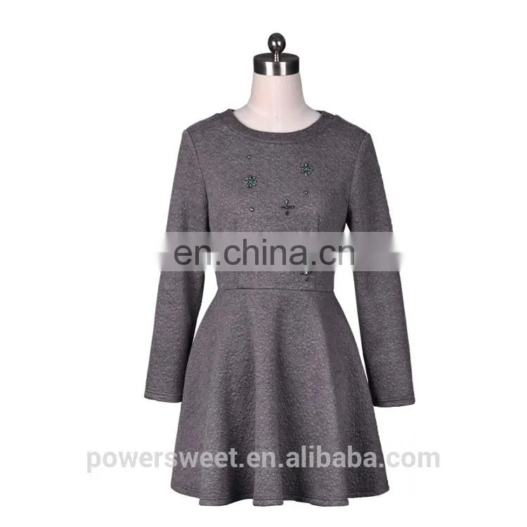 2014 Women New Fashion Long Sleeve Beaded Autumn Dress