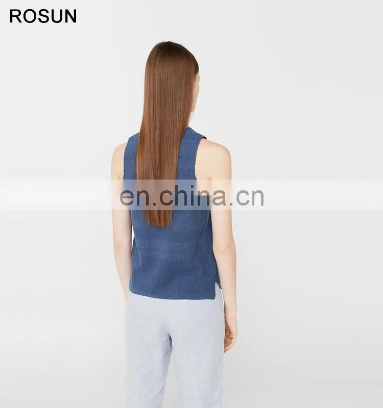 100% cotton knit top for Women as Sleeveless V Neck Sweater of plain clothing