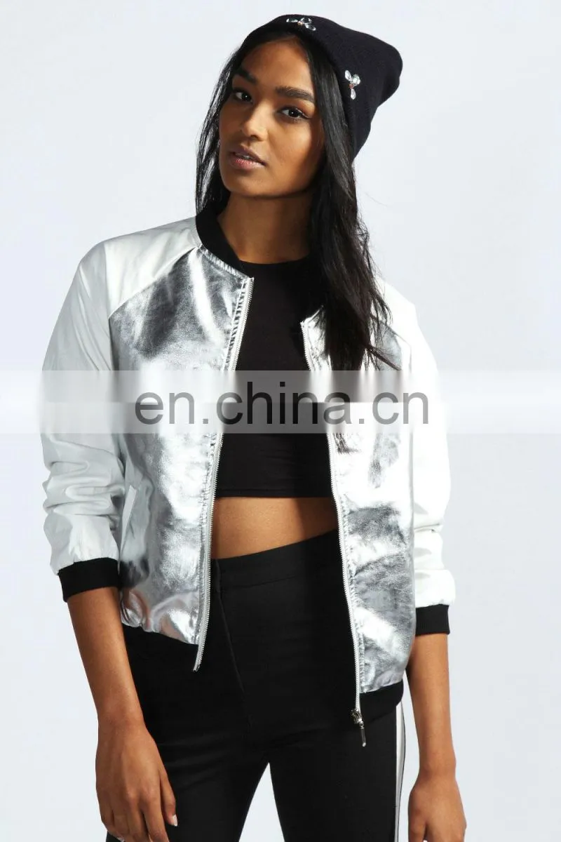 silvery casual jacket/womens new jacket/clothing supplier china/wholesale lastest apparel model-cp348