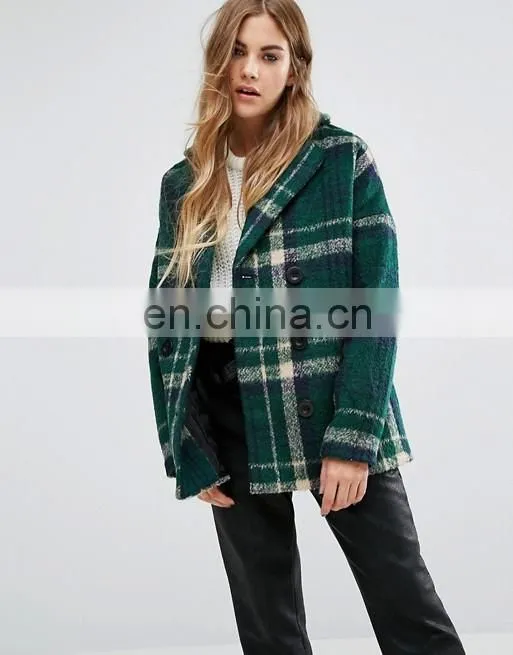 2017 New Design Hot Sale Woman's Oversized Check Coat