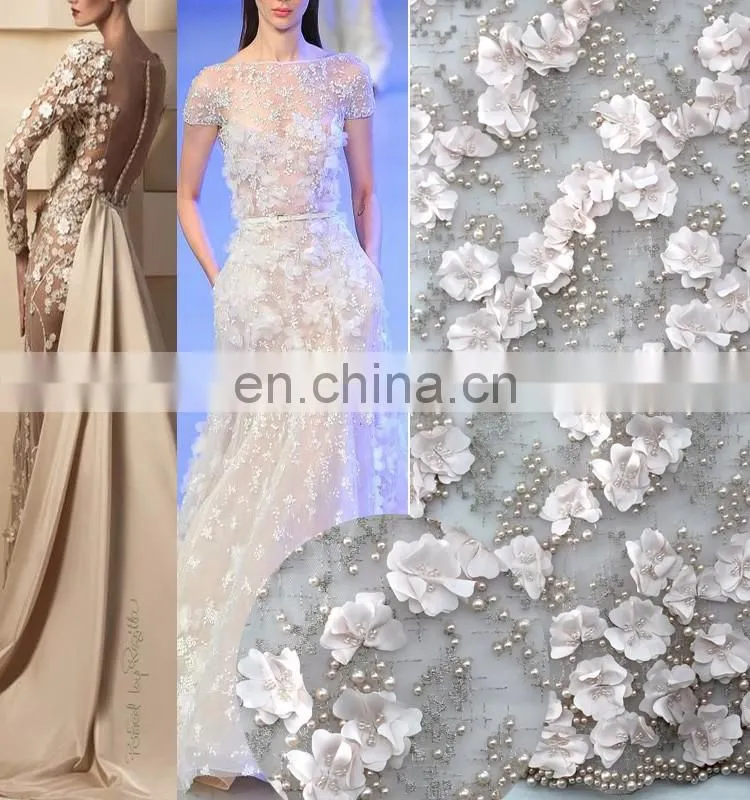 Textile China supplier fabric wedding african embroidery lace fabric handwork french lace fabric