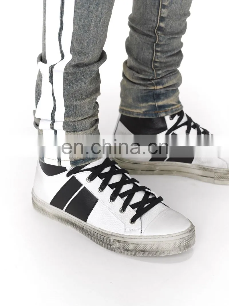 DiZNEW Dirty Indigo White Side Broken Track Ripped Denim Jeans Men