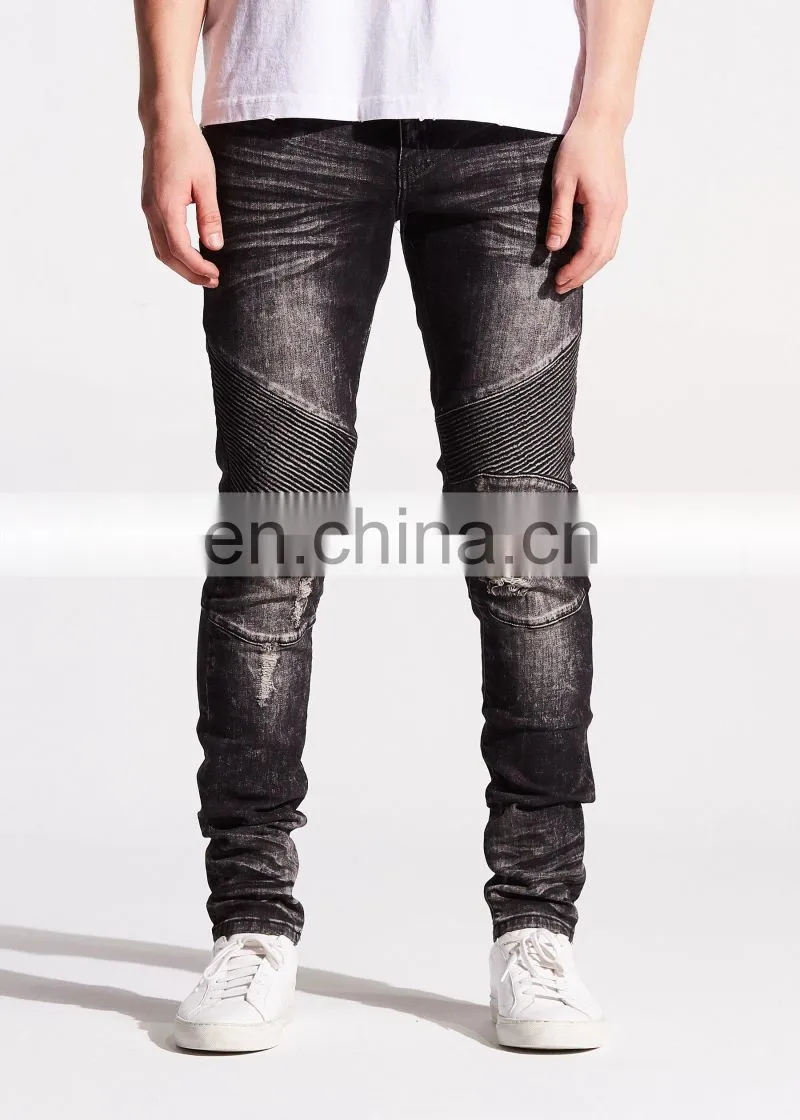 DiZNEW Fashion Design Skinny Super Biker Ripped Black Jeans Mens