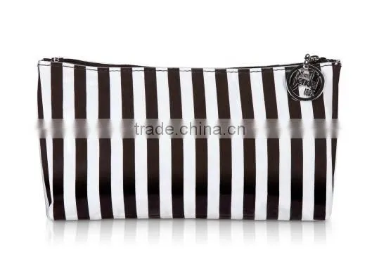 Cotton twill under durable printed vinyl brown&white stripes cosmetic bag